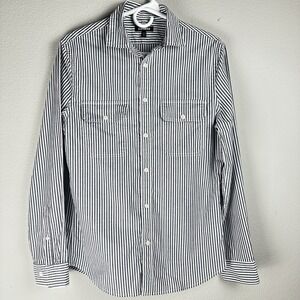 Express Button‎ Down Shirt Women's XS Gray White Striped Workwear